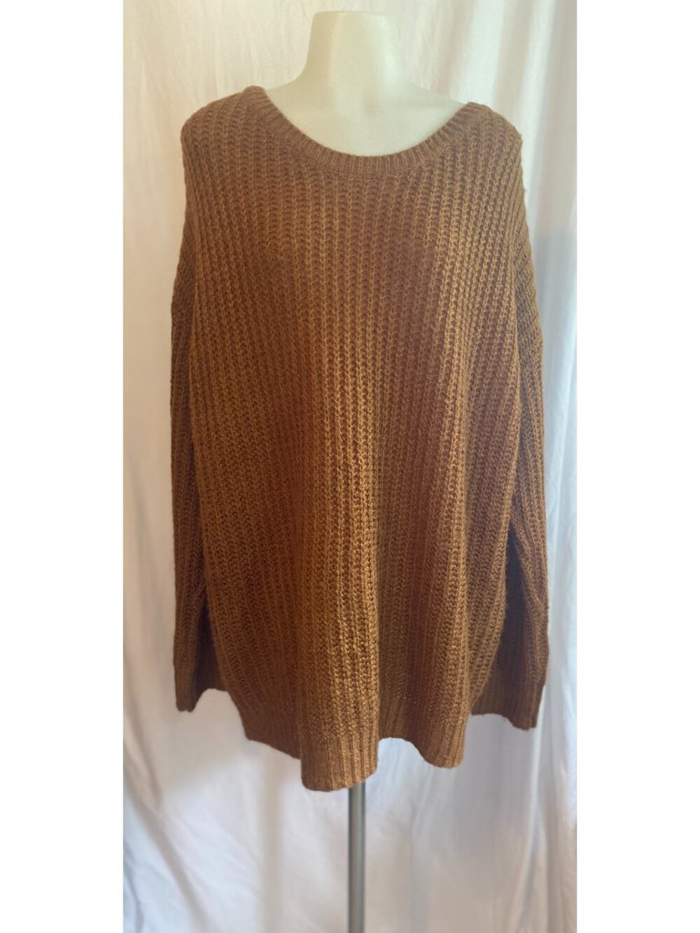 ARJOSA Brown Copper Oversized Chunky Knit Crewneck Sweater Tunic